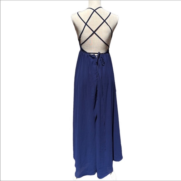 🌻Lulu's Blue Open-Back Long V-Neck Strappy Formal Dress Size Small - Picture 8 of 9